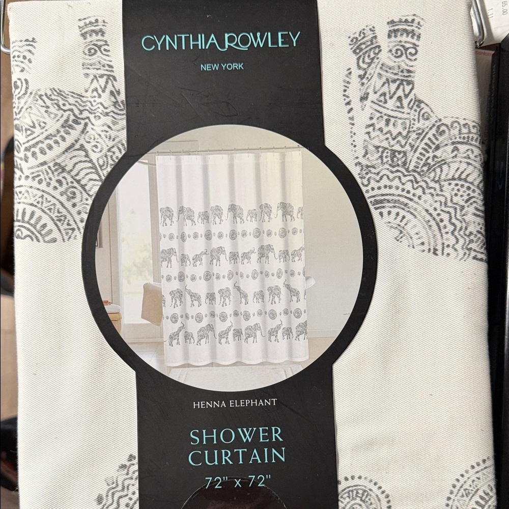 Cynthia Rowley White and Gray Henna Elephant Shower Curtain